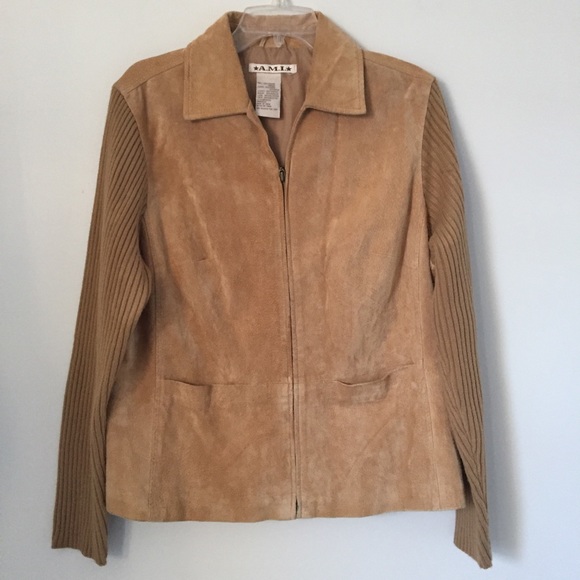 Ami Jackets & Blazers - AMI  Tan Suede Jacket w/Sweater Sleeves